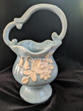 Weller Blue Ceramic Floral Basket Vase